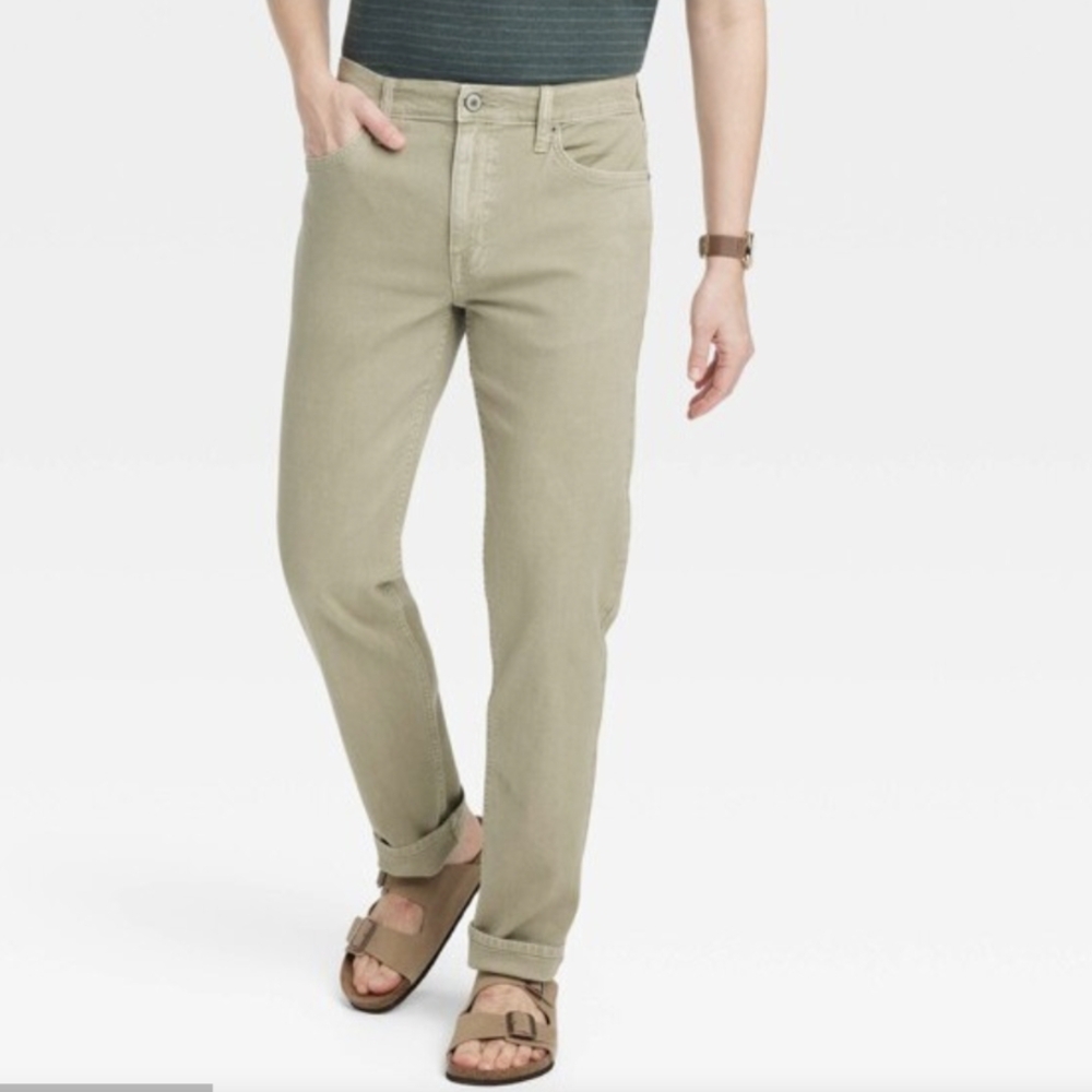 Olive Green Straight Lightweight Jeans 32 X 34